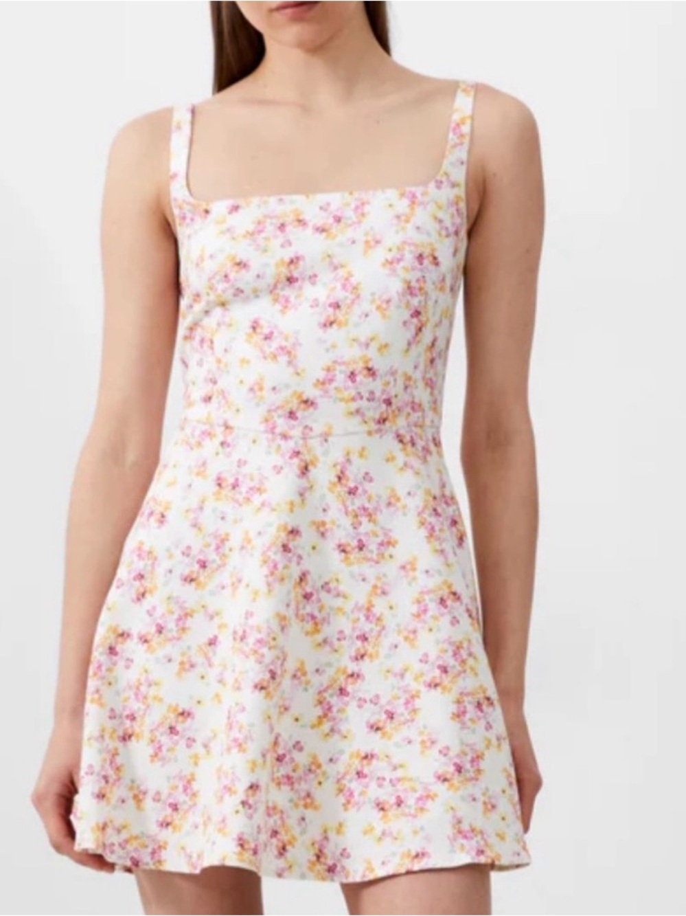 French Connection White Dress with Pink & Apricot Floral Print